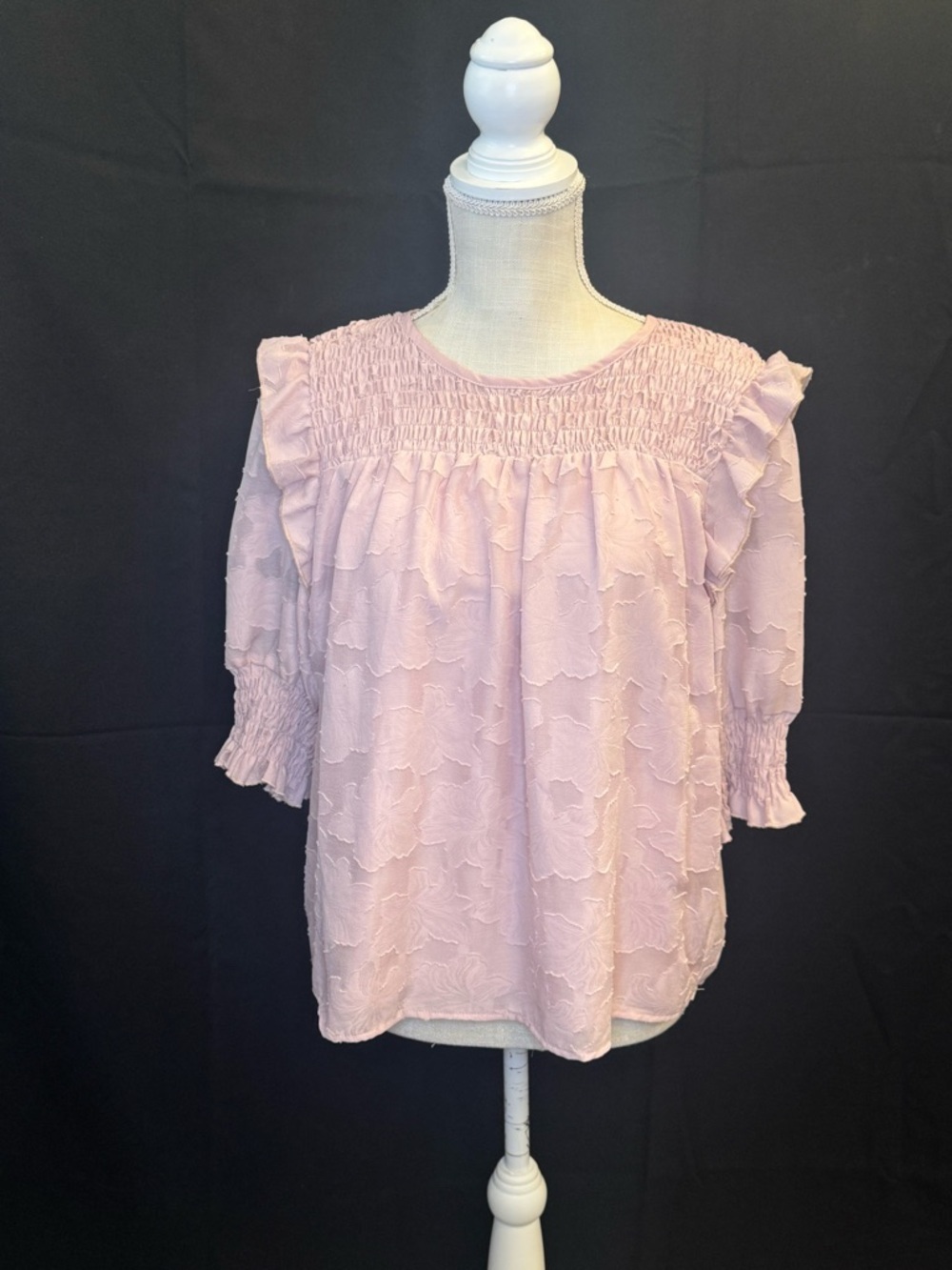 Ontwelfth Soft Pink Smocked Yoke Women's Blouse